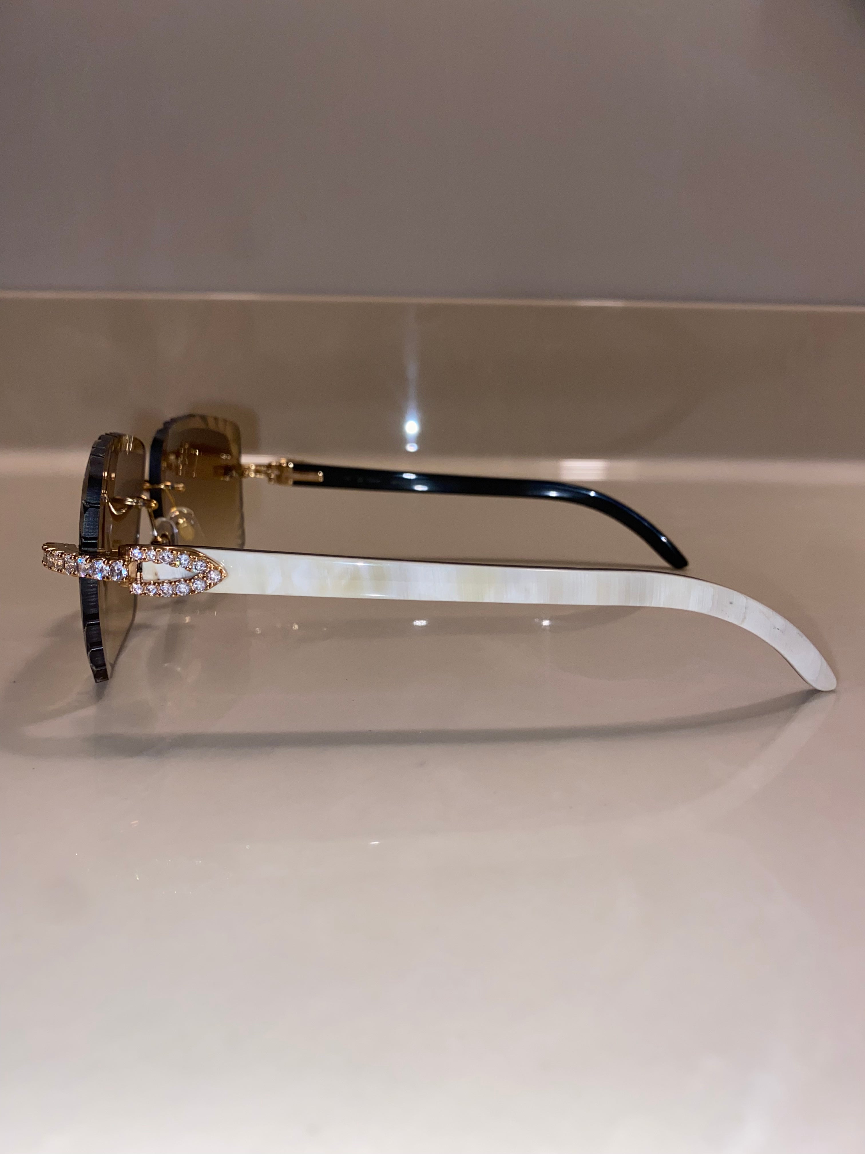 White Buffs Hennessy Large Cut Lens Diamond Frame