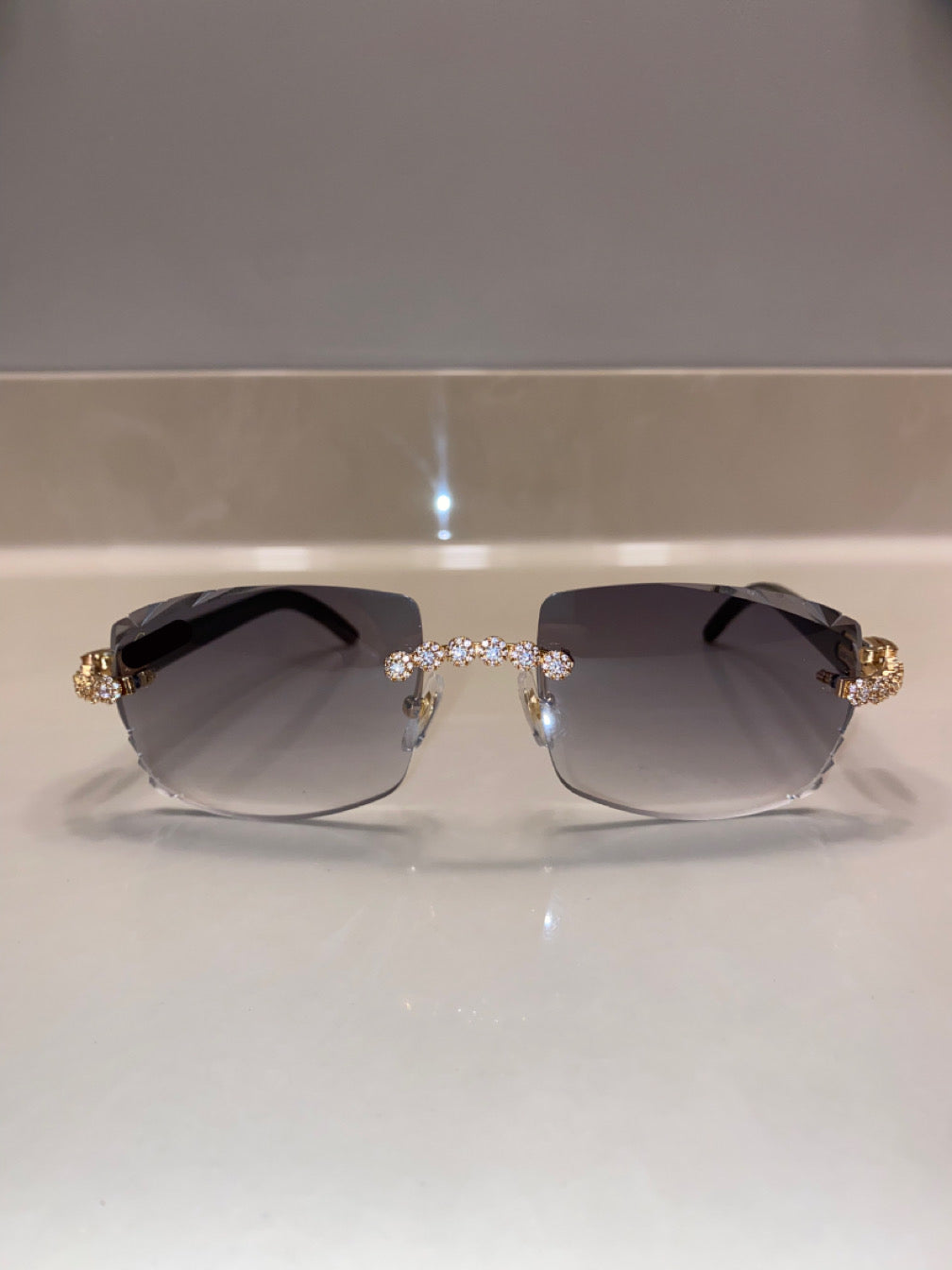 White Buffs Grey Faded Lens Diamond Frame Classic Size