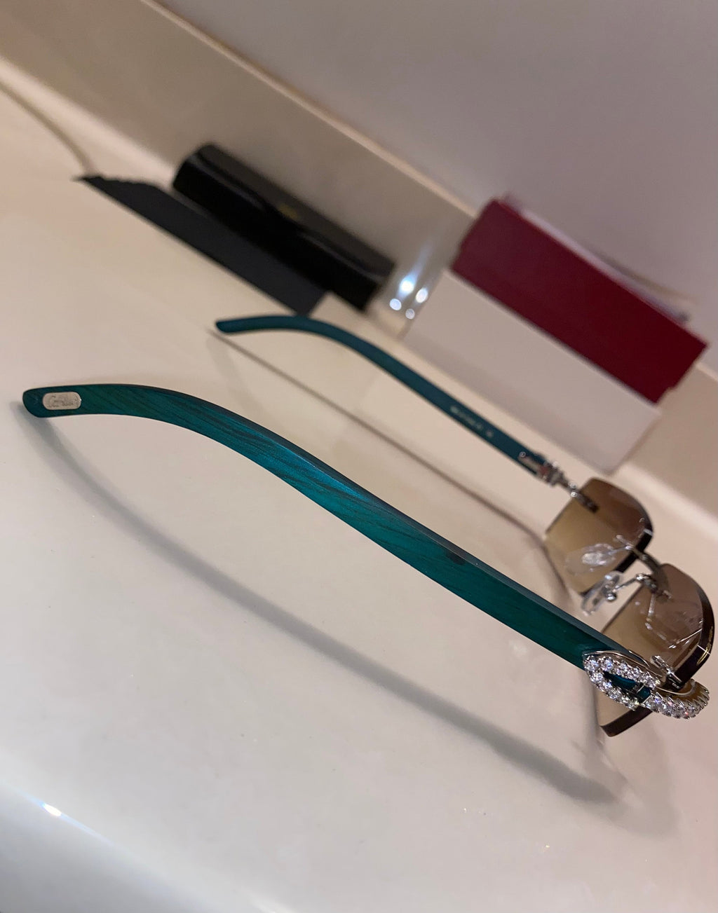 Lab Made Diamond Frame Classic Detroit Style Buffs Teal Wood Sticks