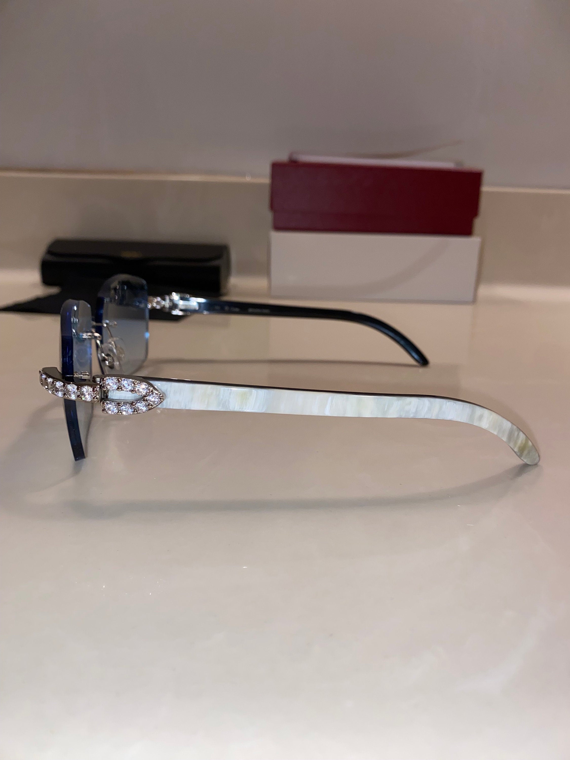 White Iced Buffs Blue Lens Silver Frame