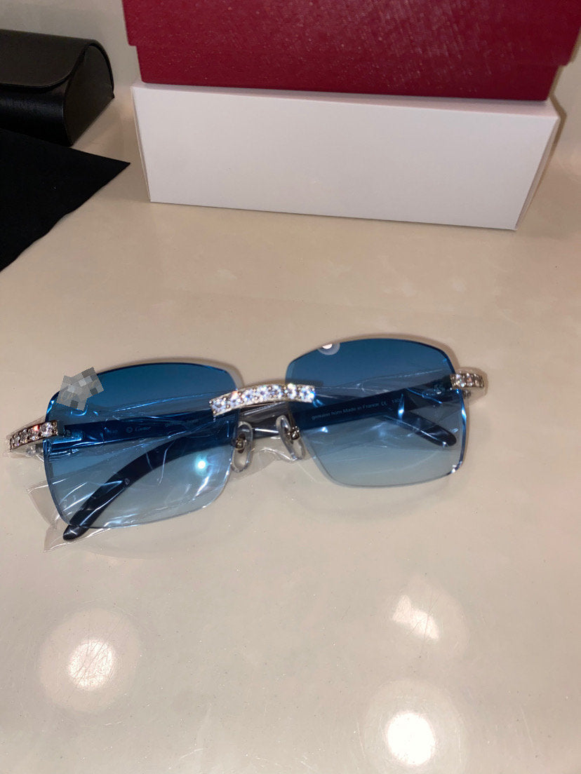 White Iced Buffs Blue Lens Silver Frame