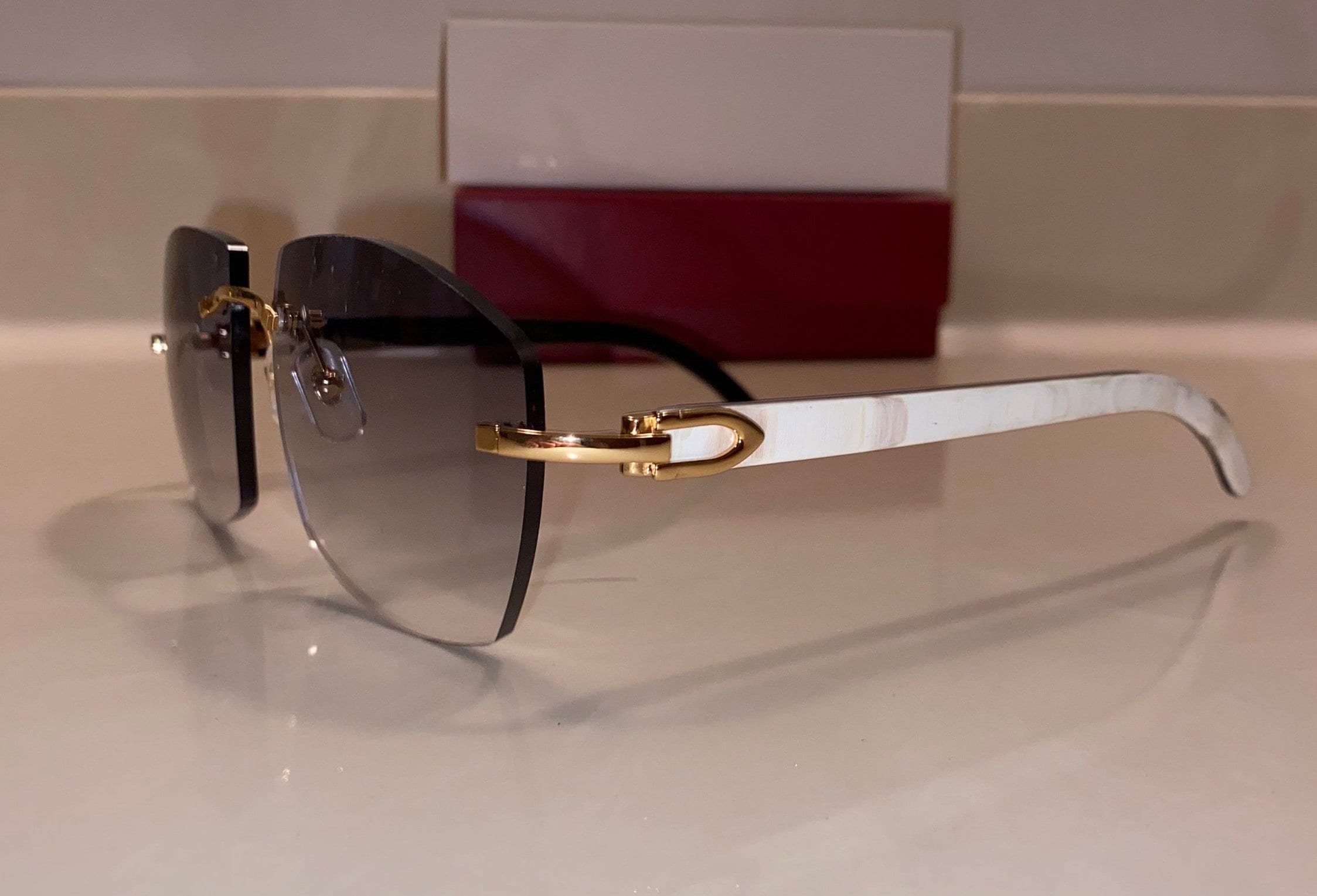 Classic Plain Jane Gold White Buffs | Larger Grey Lenses