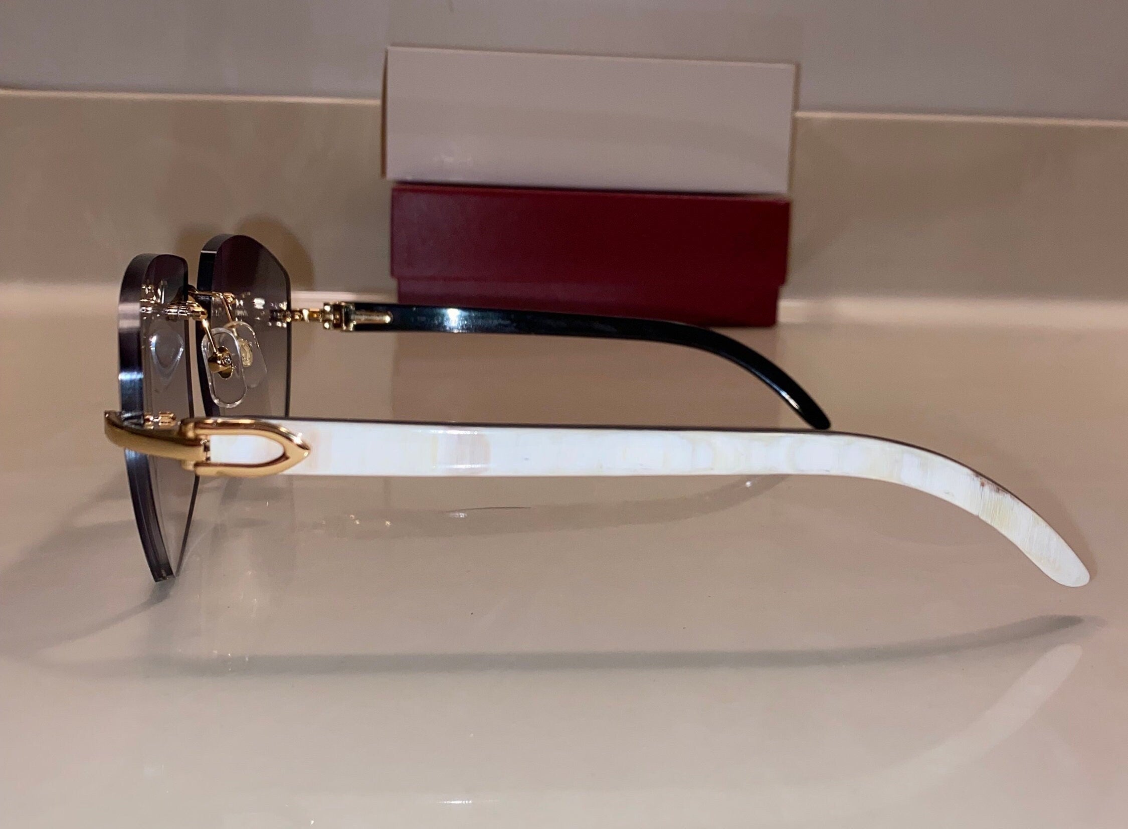 Classic Plain Jane Gold White Buffs | Larger Grey Lenses