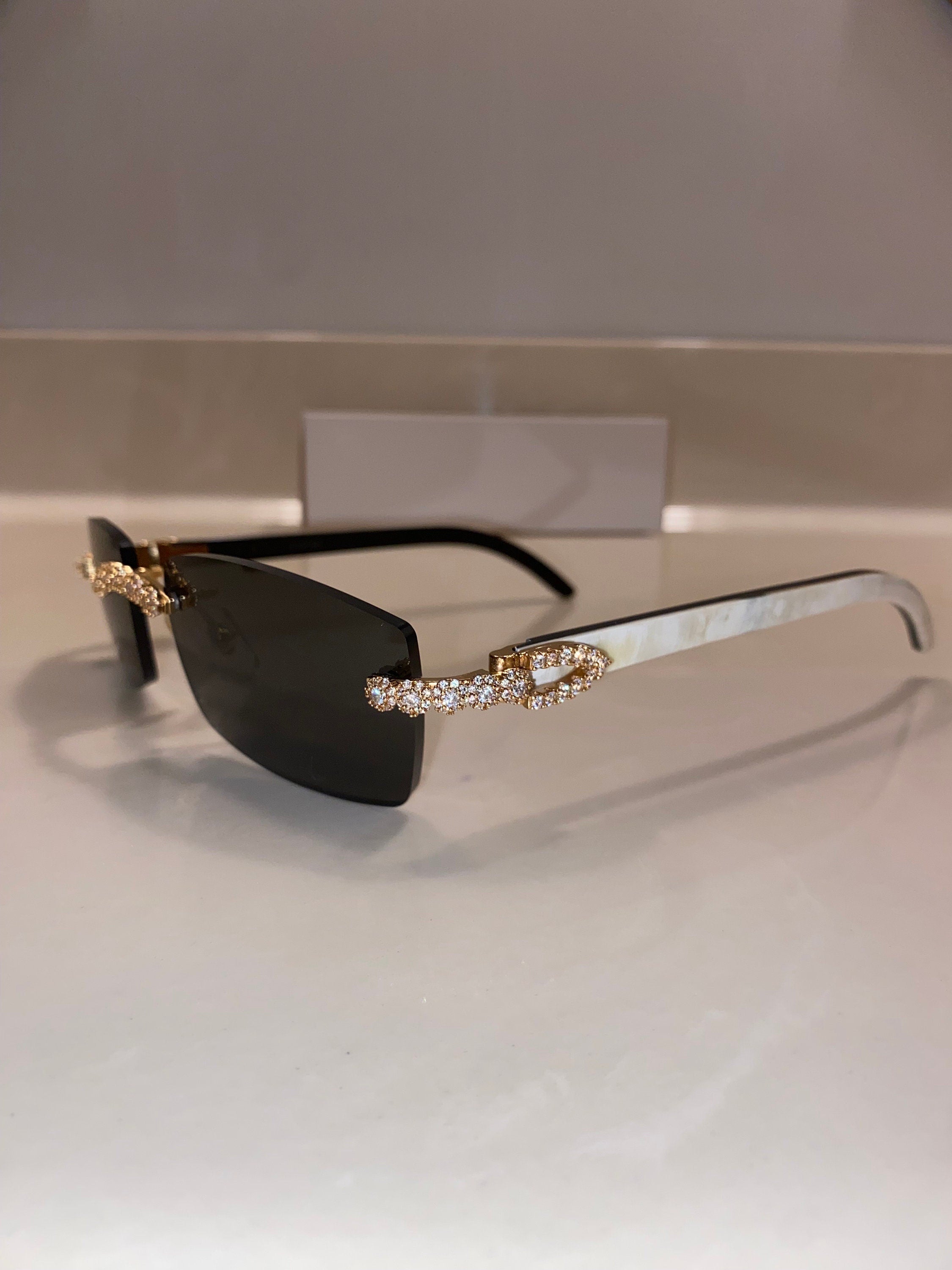 White Buffs Black Tinted Lens Diamond Frame Classic Size