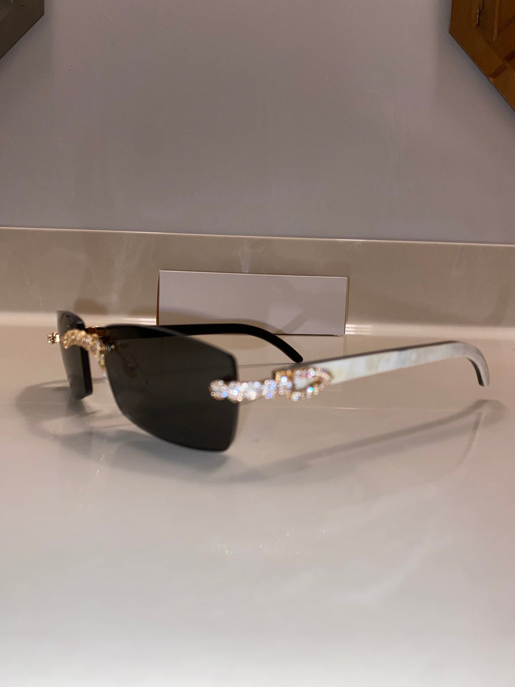White Buffs Black Tinted Lens Diamond Frame Classic Size