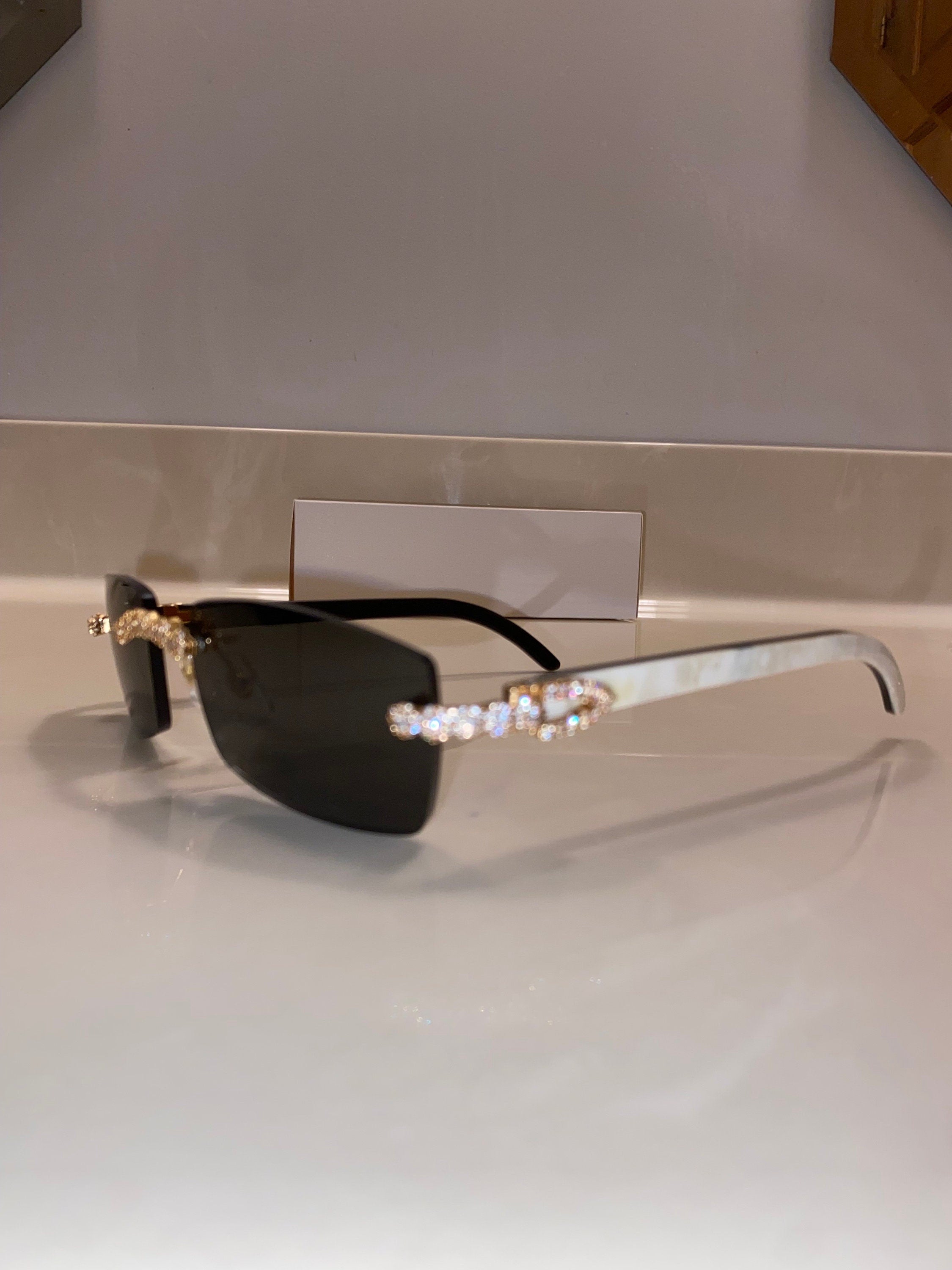 White Buffs Black Tinted Lens Diamond Frame Classic Size