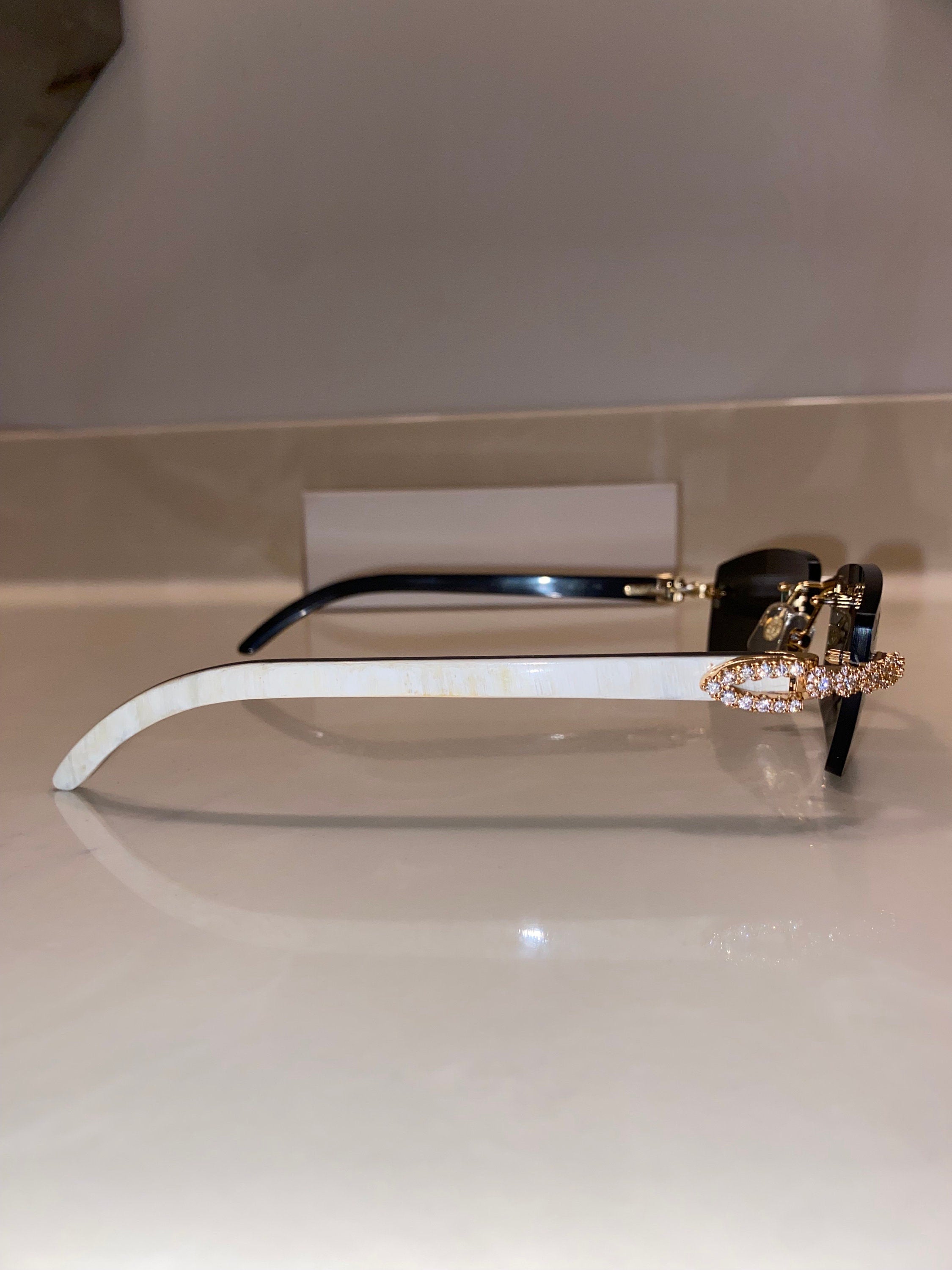 White Buffs Black Tinted Lens Diamond Frame Classic Size